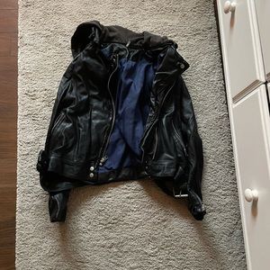 Free People vegan leather jacket with detachable hood!